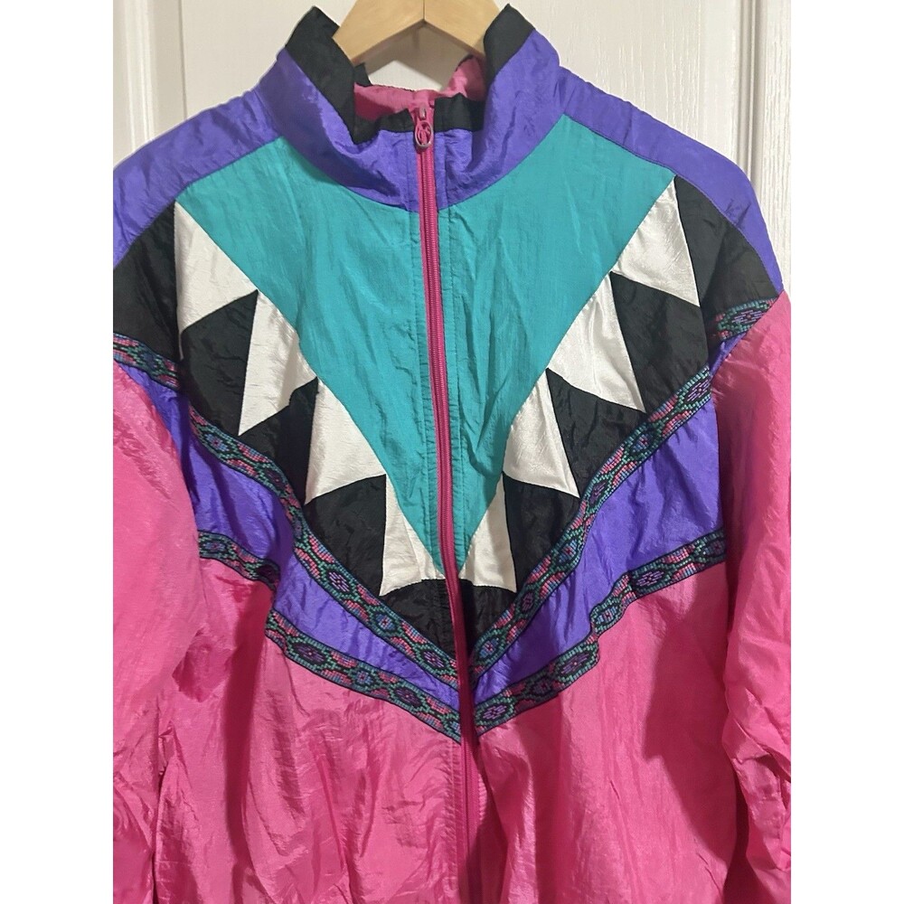 Vintage Windbreaker Lavon By Cheerful Corp Hott Pink Neon Size Large 90s